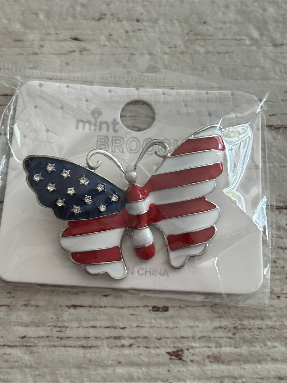 5/$25 Mint Patriotic Butterfly Brooch - Red, White & Blue